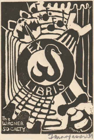 Original linocut bookplate by Frank Marjason